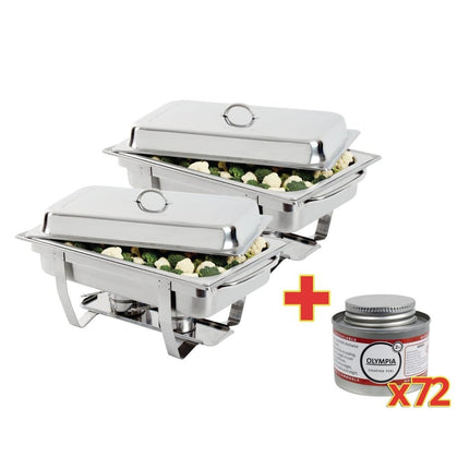 Olympia Milan Chafing Dish Set with 72-Pack Liquid Gel Fuel | 2 Units