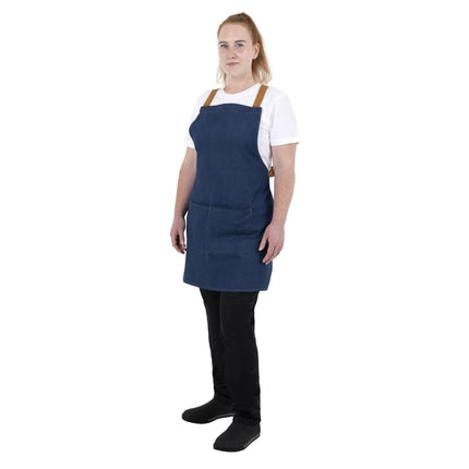 Southside Denim Blue Bistro Apron with Brown Straps 10