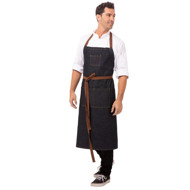 Memphis Long Bib Apron Indigo | Chef Works