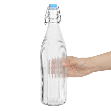 Ribbed Glass Water Bottles 1L with Swing Top | Olympia 4