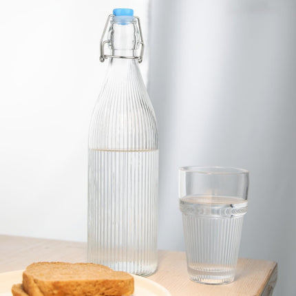 Ribbed Glass Water Bottles 1L with Swing Top | Olympia 5
