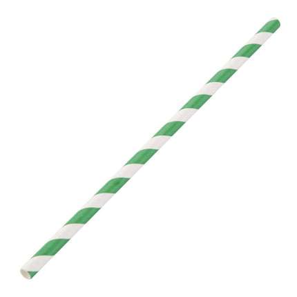 Compostable Green-White Striped Paper Straws | Fiesta | 250 Pieces