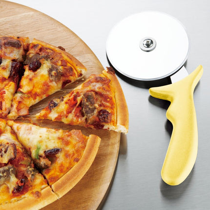 Stainless Steel Pizza Cutter with Yellow Handle | Hygiplas | 10cm Wheel 4