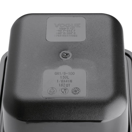 Polycarbonate Black Container GN 1/6 100mm | Vogue | 176x162mm 6