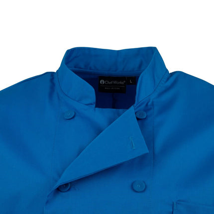 Unisex Blue Chef Jacket | Chef Works | L | Double-Breasted with 3/4 Sleeves | Polyester/Cotton Blend 7