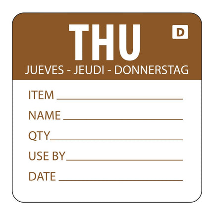 Soluble Color Code Food Labels Thursday | Hygiplas | 250 Pieces