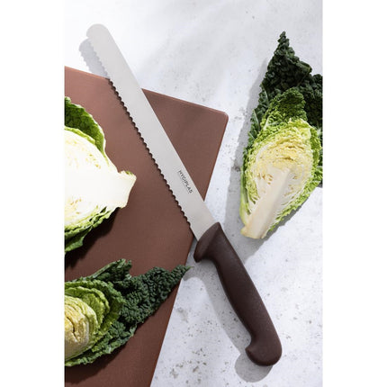 Serrated Chef's Knife with Brown Handle | Hygiplas | 24.8cm Blade 6