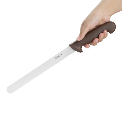 Serrated Chef's Knife with Brown Handle | Hygiplas | 24.8cm Blade 2