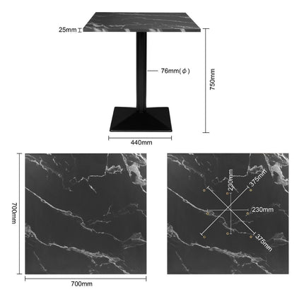 Square Table with Black Stone Effect Top 700mm | Bolero Complete 6