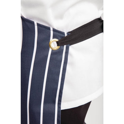 Striped Blue-White Polyester-Cotton Halter Apron with Pocket | Whites 6