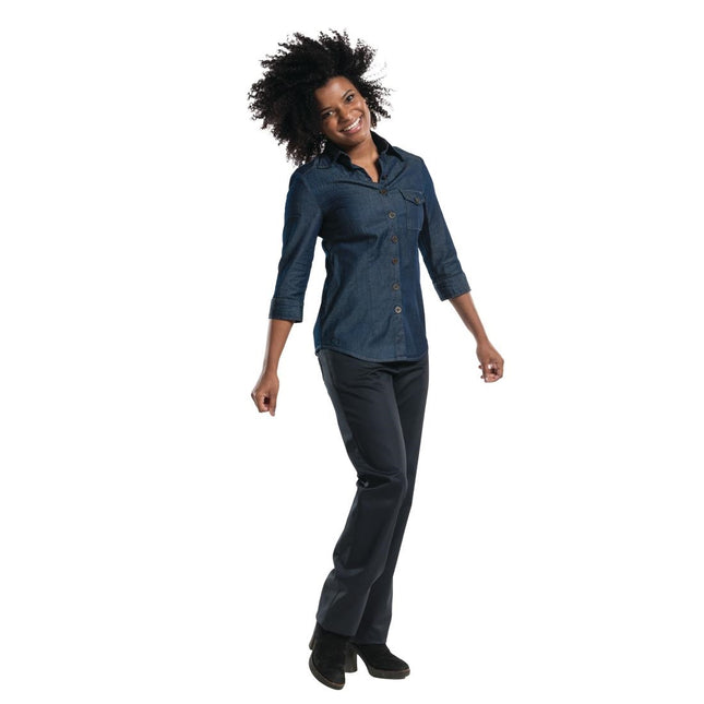 Blue Denim Stretch Women's Chef Blouse 3/4 Sleeve XS | Chaud Devant