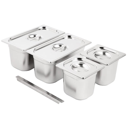 Stainless Steel Gastronorm Pan Set with Lids 2x 1/3 & 2x 1/6 | Vogue