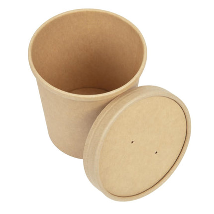 Microwave-Safe Kraft Soup Bowls 450ml with Steam Vent Lids | Colpac 6