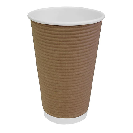 Recyclable Ribbed Kraft Coffee Cups with Insulating Wall | Fiesta | 455ml