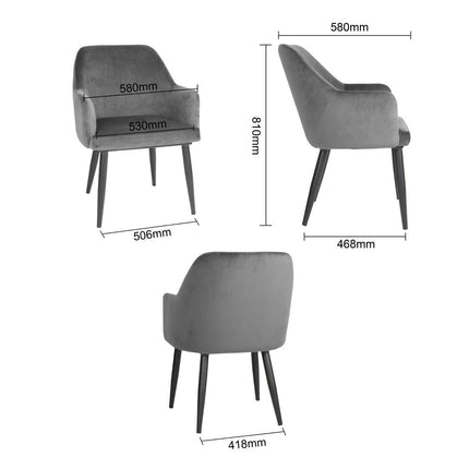 Velvet Upholstered Chairs Grey | Bolero Lia | 2 Pieces 7