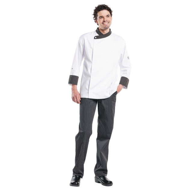 Regular Fit Black and White Striped Chef Pants | Chaud Devant Ligne Noir | Size 46