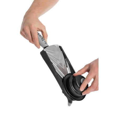Mandoline Slicer with Silicon Handle and Micro-Toothed V-Blade | De Buyer Kobra 6