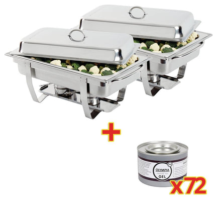 Olympia Milan Chafing Dish Set with 72-Pack Gel Fuel | 2 Units