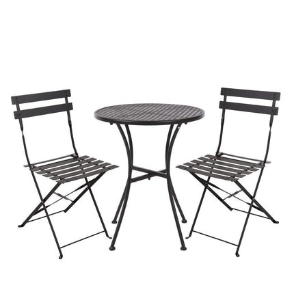 Bolero Black Steel Garden Bistro Set with Table and Two Chairs