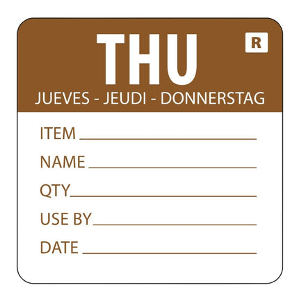 Food Storage Color-Coded Labels Thursday | Hygiplas | 5x6 cm