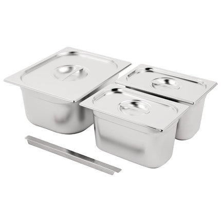 Stainless Steel Gastronorm Pan Set with Lids 1/2 & 2x 1/4 | Vogue