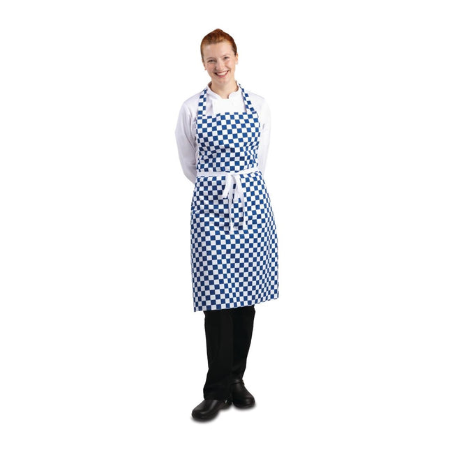 Polyester-Cotton Bib Apron Blue-White Checkered | Whites 2