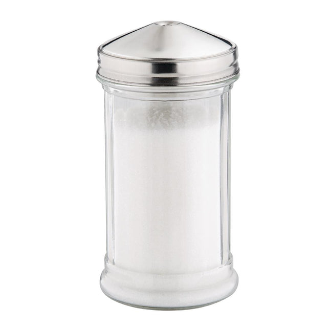Glass Sugar Shaker with 8mm Holes and Stainless Steel Lid | Olympia 2