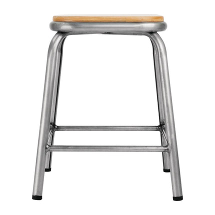 Bolero Low Galvanized Steel Stool with Wooden Seat (Set of 4) 4