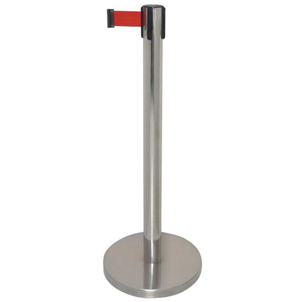 Barrier Post with Red Belt | Bolero | Stainless Steel | Weighted Base