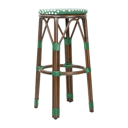 PE Rattan Bar Stools Green Polka Dot Mix | Bolero Parisian Style (2 Pack)