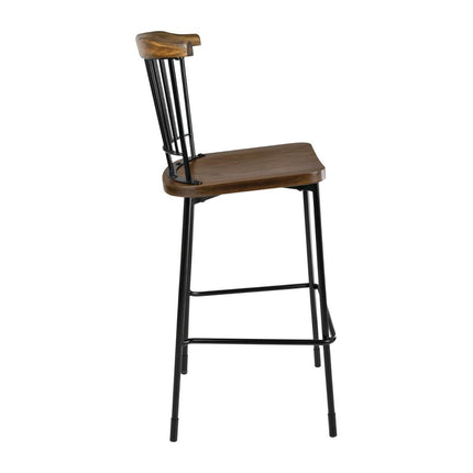 Bolero Scandi High Bar Stools Black with Wood Seat and Backrest | 2 Pieces 2