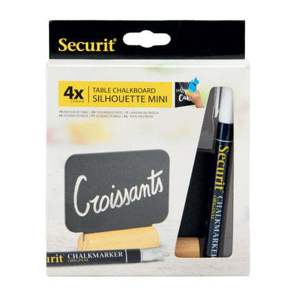 Rectangular Mini Chalkboard Labels with Chalk Marker and Wooden Base Box | Securit Silhouette 2