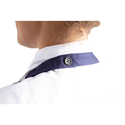 Polyester/Cotton V-Neck Waist Apron with Pocket | Whites | Dark Blue 3
