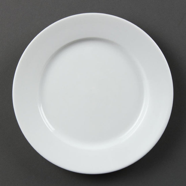 White Dinner Plates with Wide Rim 20.2cm | Olympia Whiteware | Set of 12