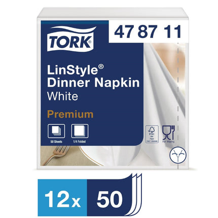 Disposable Textured Dinner Napkins 40x40cm | Tork Linstyle | White 2