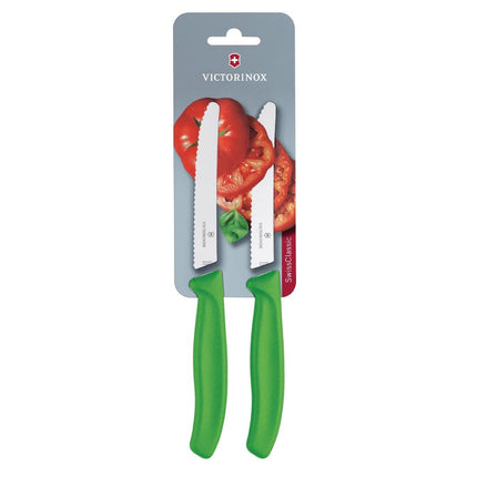 Serrated Tomato and Utility Knives 11cm Green (2 pcs) | Victorinox