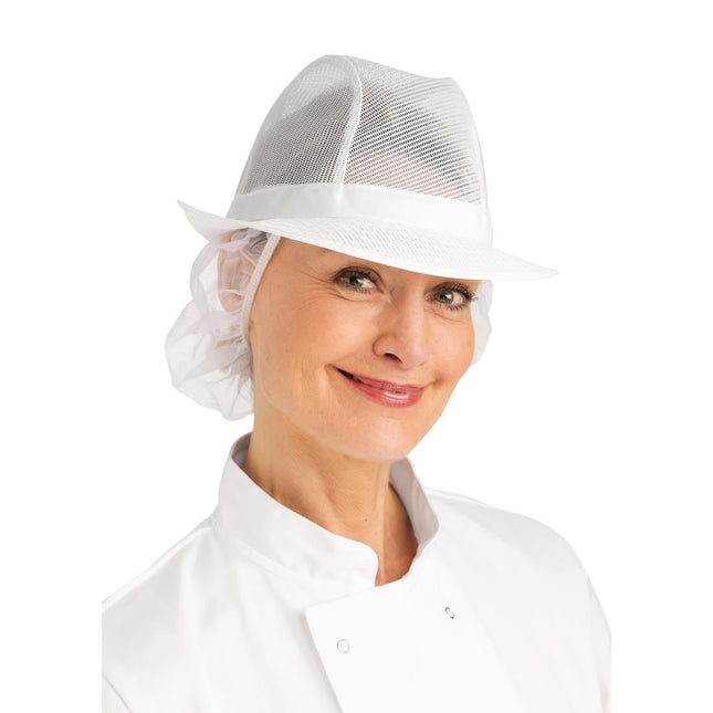 Trilby Hat with Hair Net White M | Lightweight Polyester