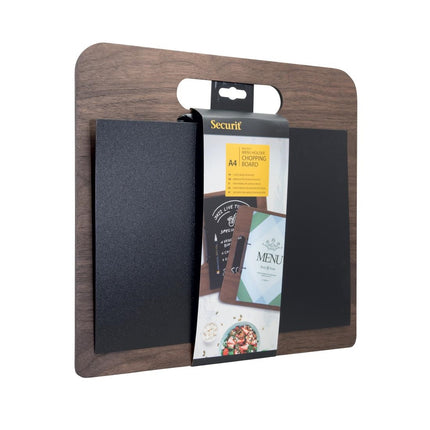 Walnut Wooden Menu Board with Black Powder-Coated Ring Binder | Securit Walnut Range 6