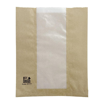 Compostable Bread Bags with Glassine Window 266x215x88mm | Fiesta | Pack 1000