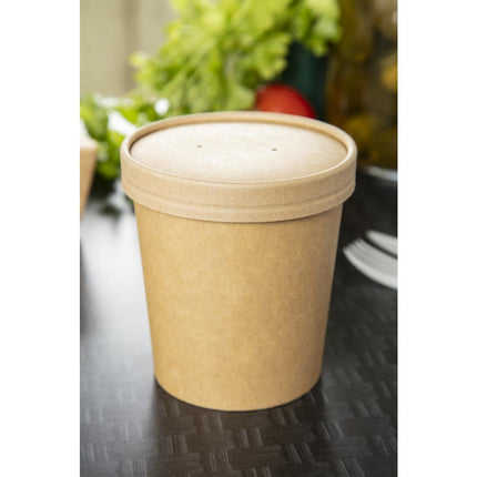 Microwave-Safe Kraft Soup Bowls 450ml with Steam Vent Lids | Colpac 7