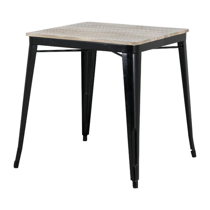 Bolero Bistro Dining Table with Mango Wood Slatted Top and Black Legs | 650mm