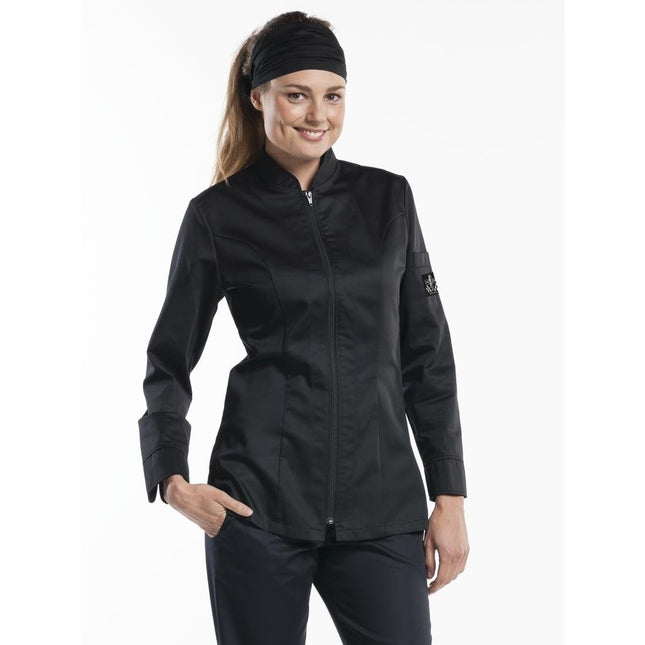 Long Sleeve Women's Chef Jacket with Zipper | Chaud Devant Monza | Black | XXXL | Straight Fit
