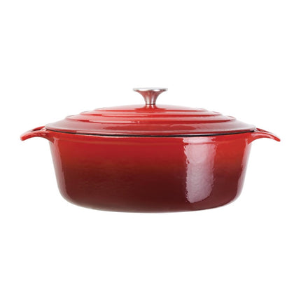 Oval Induction Cast Iron Casserole Red 6L | Vogue 6
