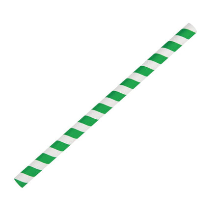 Compostable Green/White Striped Paper Smoothie Straws 21cm | Fiesta