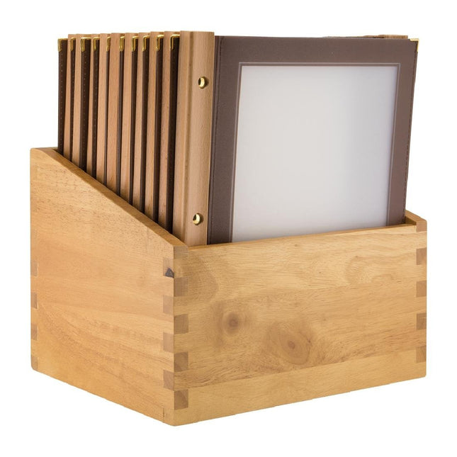 Securit A4 Menu Holders with Wooden Spine Brown | Set of 20 with Wooden Box