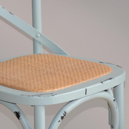Wooden Chair with Crossed Backrest Antique Blue Wash | Bolero 5