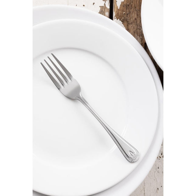 Dessert Forks | Olympia Jesmond | 12 Pieces | Polished 18/0 Stainless Steel with Shell Pattern Handle 2