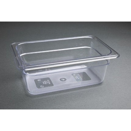 Polycarbonate Gastronorm Container Transparent 100mm | Vogue | GN 1/4 6