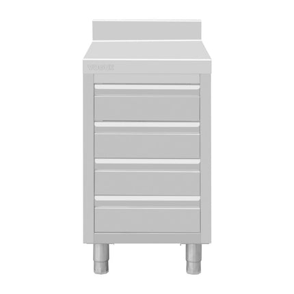 Stainless Steel Workstation with 4 Drawers and 100mm Upstand | Vogue 3