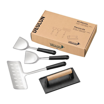 4-Piece Plancha Cooking Set Cast Iron & Stainless Steel | Déglon